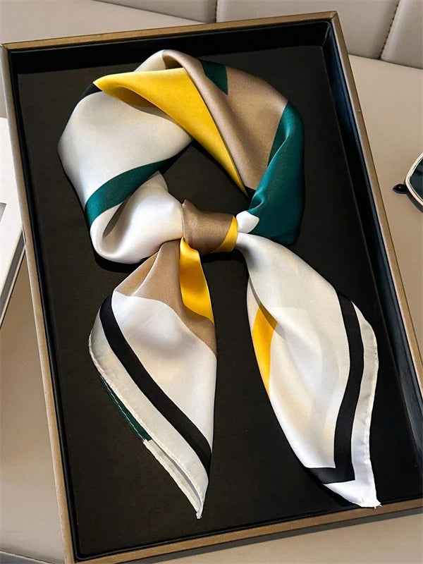 New lady Girl 70*70cm Silk Satin Hair Scarf Women Handkerchief stripe Printed Female Square Head Bandana Small Neck Muffler Hija