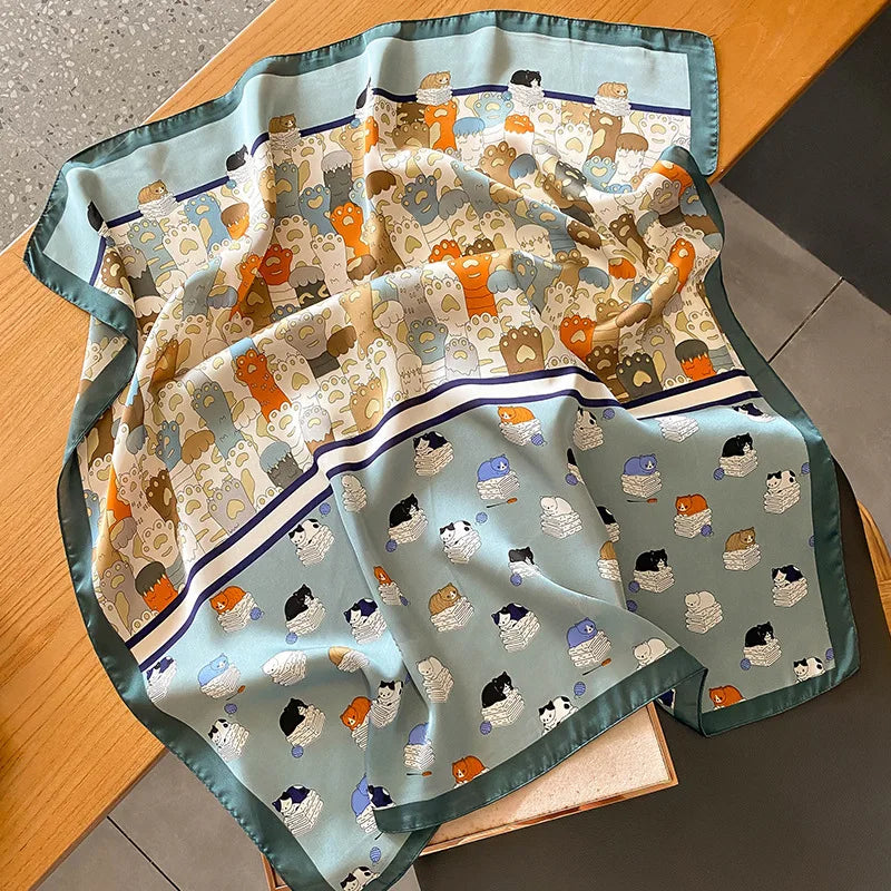 Elegant Floral Scarf for Lady Fashion Square Silk Neck Kerchief Bandana Foulard Soft Hairbands Women 2022 New Bufanda