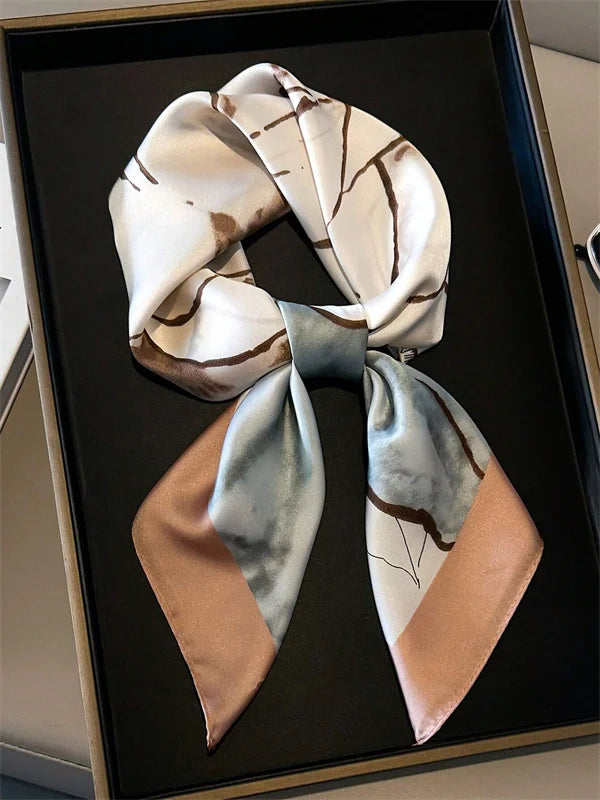 New lady Girl 70*70cm Silk Satin Hair Scarf Women Handkerchief stripe Printed Female Square Head Bandana Small Neck Muffler Hija