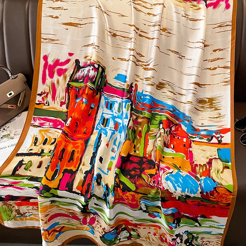 180x90 Cm Large Silk Soft Scarf Women Stylish Print Long Shawl Handkerchief Summer Elegant Travel Wrap Hot