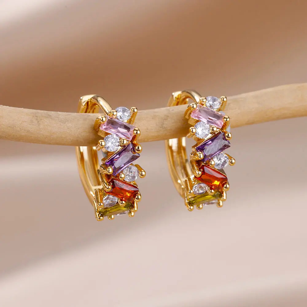 Rainbow Zircon Earring For Women Girls Stainless Steel Hoop Piercing Earring 2024 New Trend Luxury Wedding Jewelry Gift