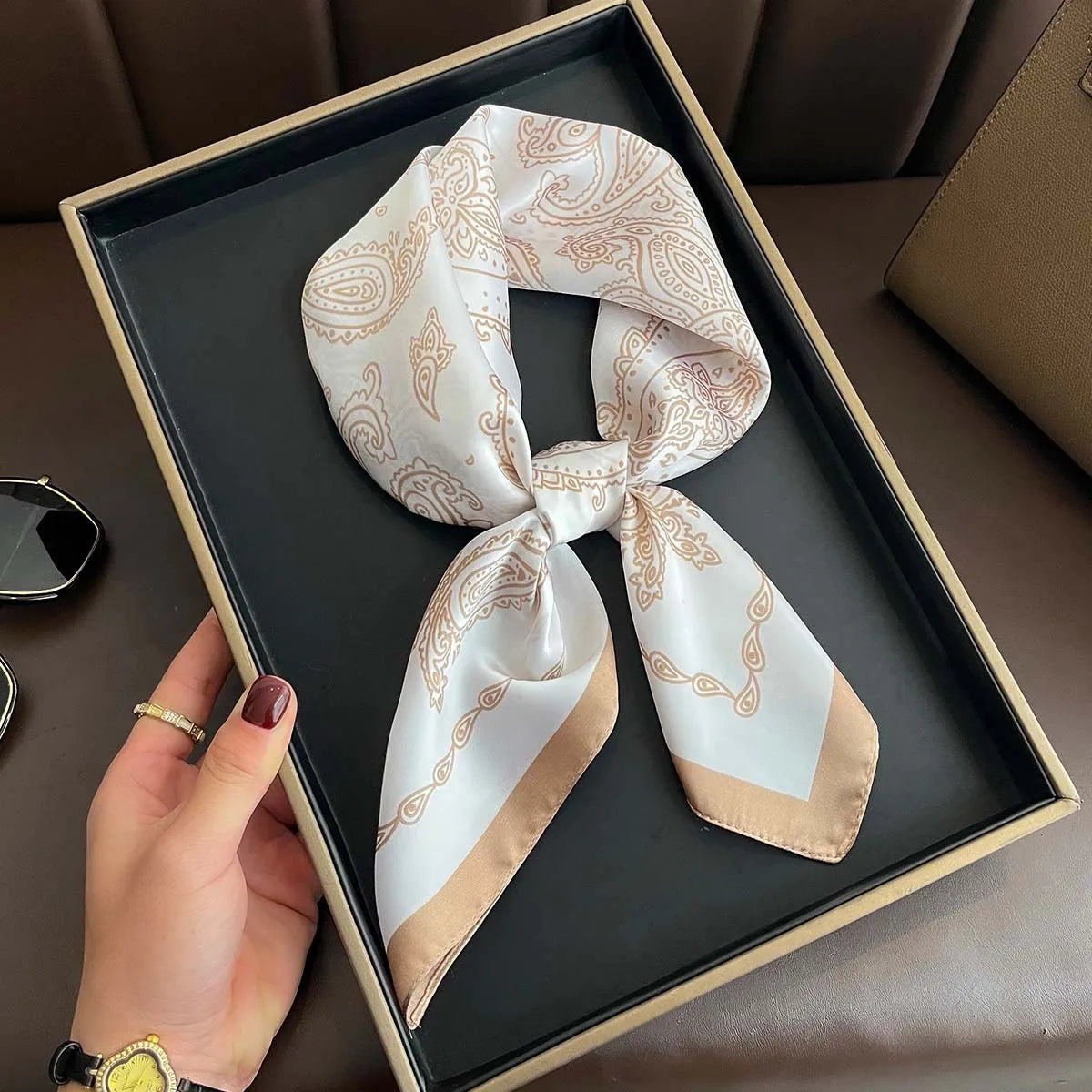 New Silk Square Scarf Women Retro Paisley Cashew Print Neckerchief Female Foulard Head Hijab Hairband Soft Neck Bag Ribbon Satin