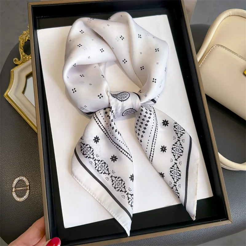 New Silk Square Scarf Women Retro Paisley Cashew Print Neckerchief Female Foulard Head Hijab Hairband Soft Neck Bag Ribbon Satin