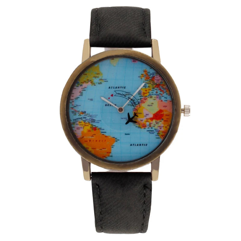 Men's Watches Fashion Trends World Earth Airplane Watch Hands Denim Wristbands Business Sports Quartz Watches watches for man