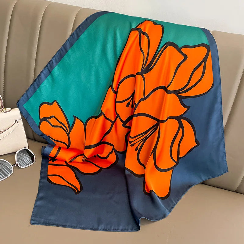 New Fashion Luxury Brand 70cm Silk Square Scarf Women Satin Shawl Wrap Hijab Echarpe Neck Tie Female Hair Bandana Headkerchief