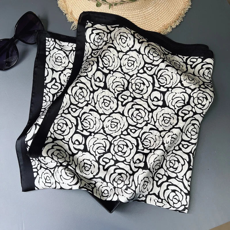 70*70cm Flower Silk Square Scarf Women Satin Shawl Wrap Hijab Female Hair Band Wrist Luxury Headkerchief Echarpe fashion Bandana