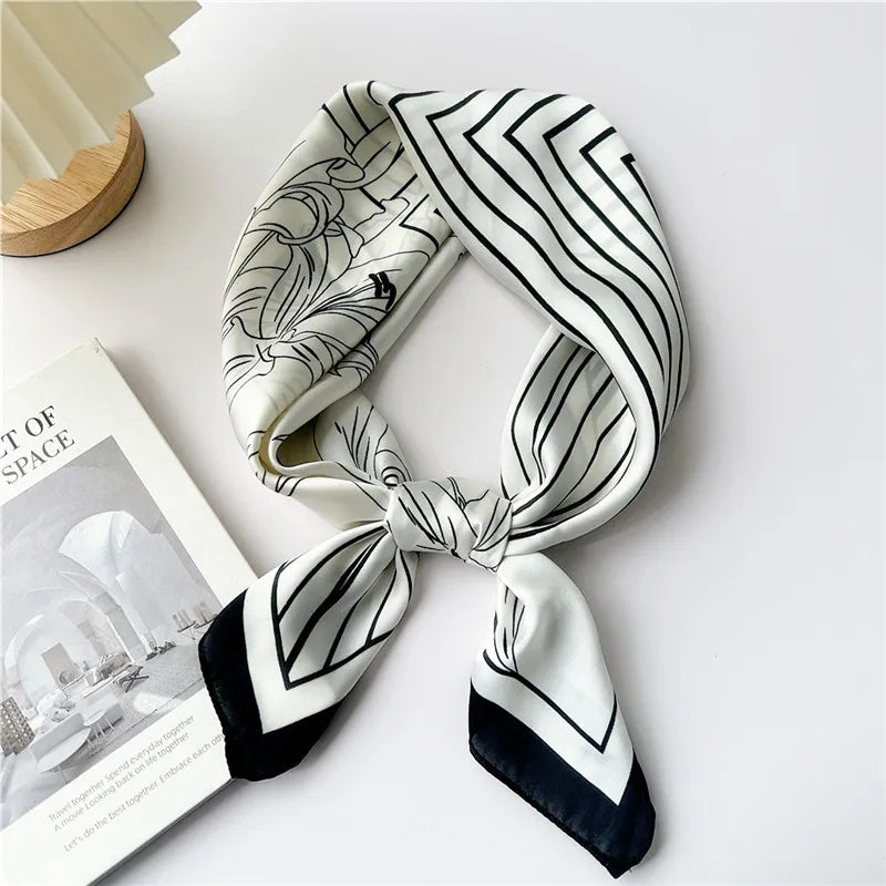 Striped Print Leaf Floral Square Scarves  for Women Kerchief Neckerchief Headband DIY Hair Accessories Decoration Head Scarf