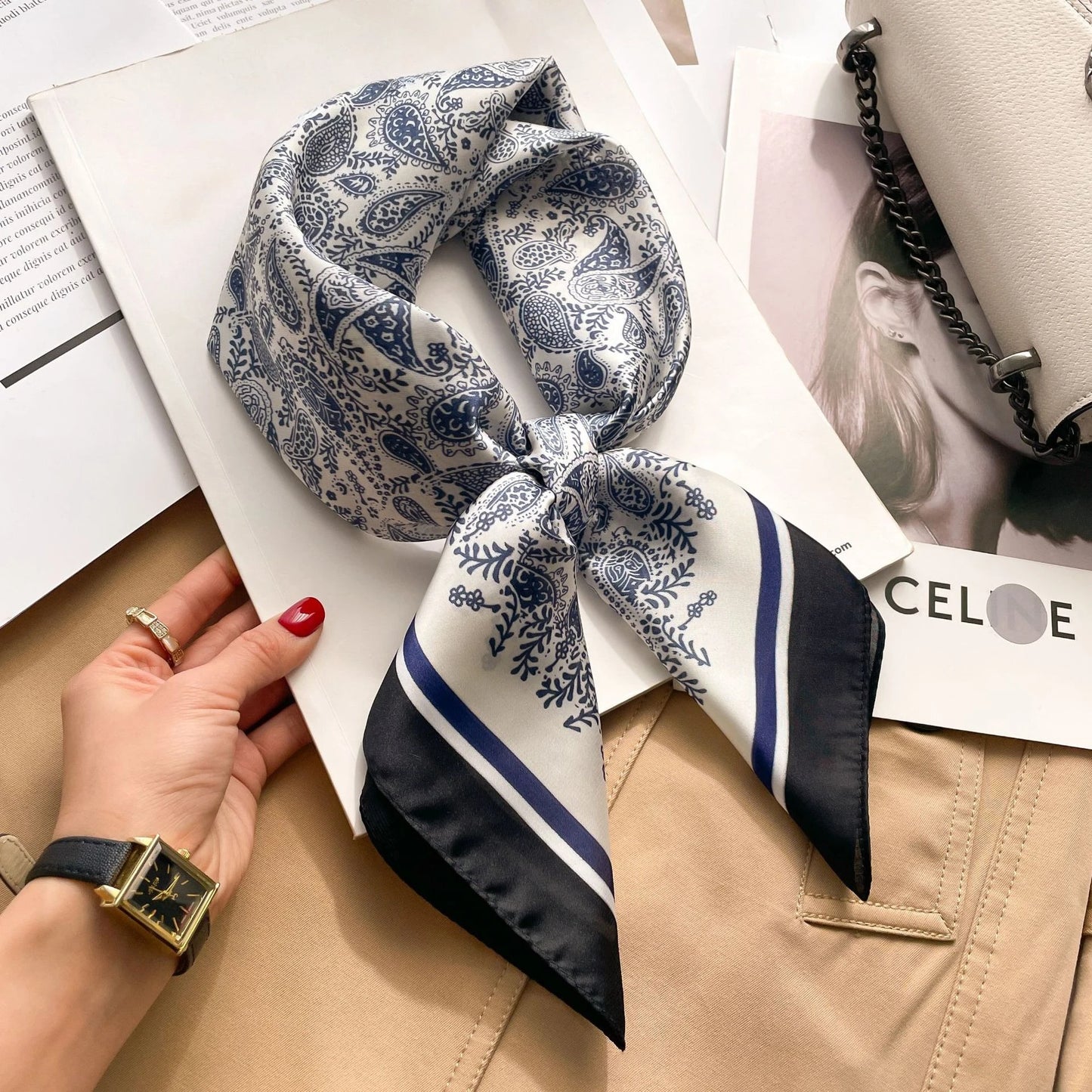 Silk Square Scarf Women Luxury Floral Print Soft Satin Kerchief Hairband Neckerchief Head Hijab Lady Headband Foulard Bag Ribbon