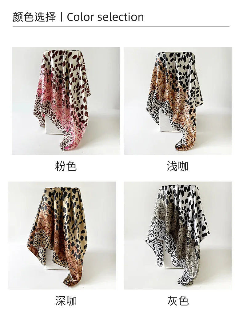 Leopard Print Square Scarf Stitching Color 90cm Satin Square Scarf Arab Trend Shawl Scarf Ladies Headscarf Hair Accessories