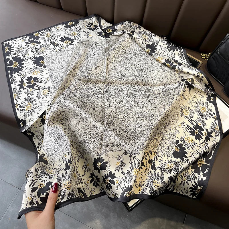 70*70cm Flower Silk Square Scarf Women Satin Shawl Wrap Hijab Female Hair Band Wrist Luxury Headkerchief Echarpe fashion Bandana
