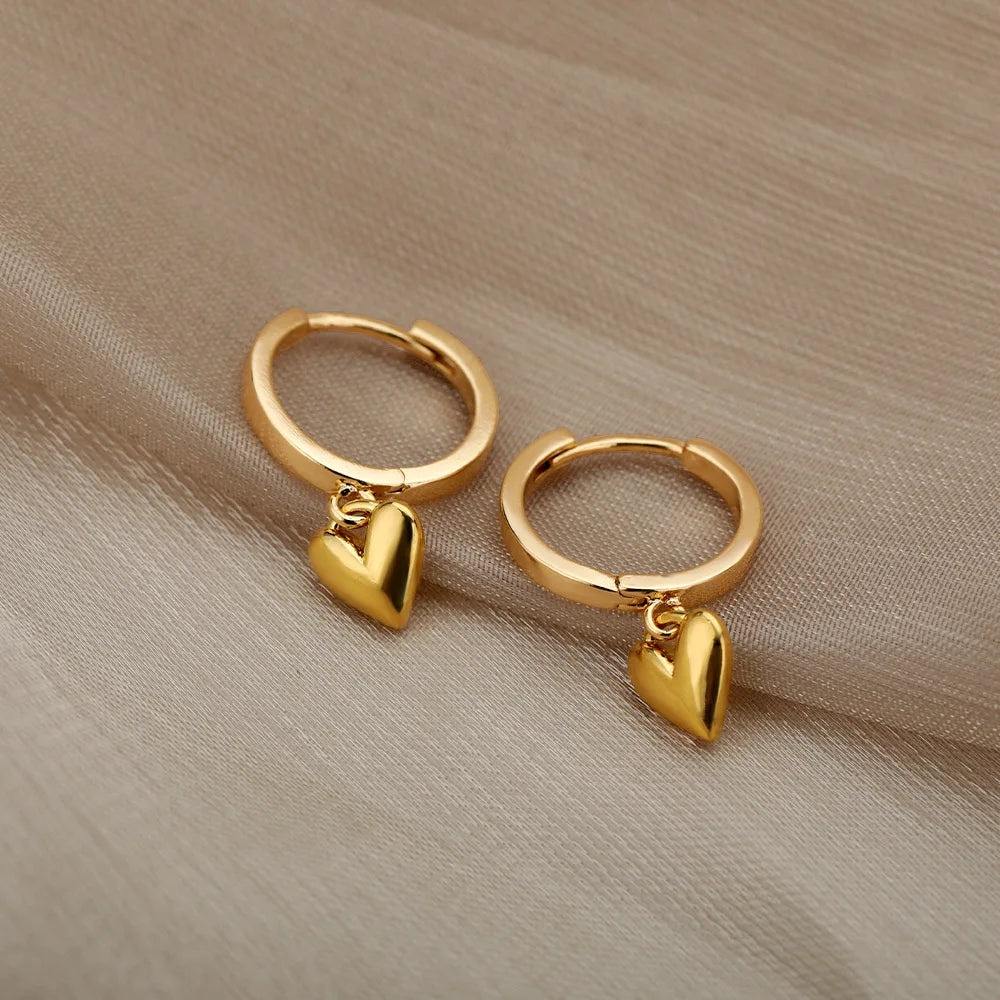 Stainless Steel Gold Plated Heart Shaped Set Zircon Stud Earrings for Women Delicate Hoops Earring Wedding Party Jewelry Gifts