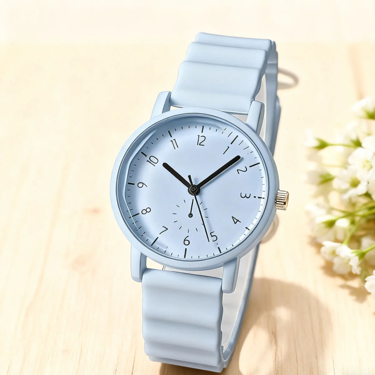1pc-Jelly Color Round Shell Student Sports Creative Wave Shaped Quartz Watch Ins Wind