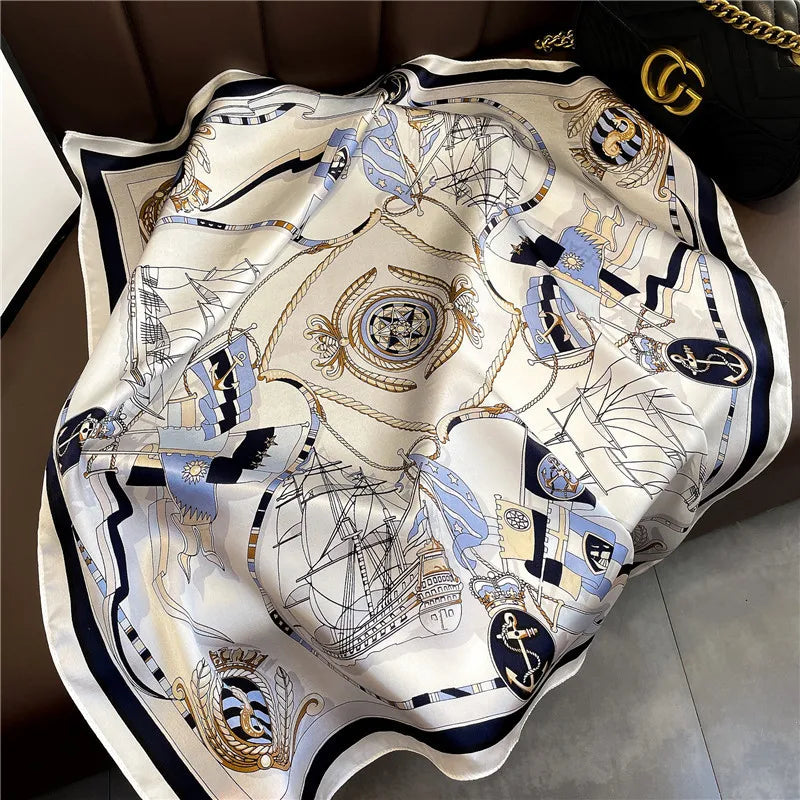 70*70cm Flower Silk Square Scarf Women Satin Shawl Wrap Hijab Female Hair Band Wrist Luxury Headkerchief Echarpe fashion Bandana