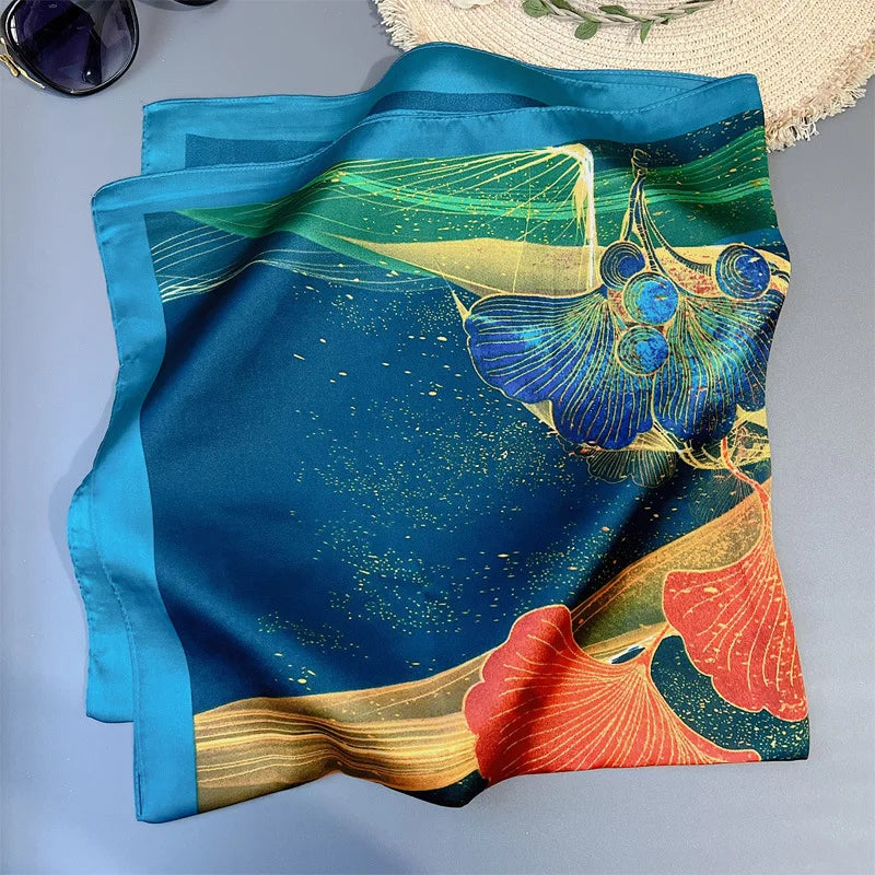70*70cm Flower Silk Square Scarf Women Satin Shawl Wrap Hijab Female Hair Band Wrist Luxury Headkerchief Echarpe fashion Bandana