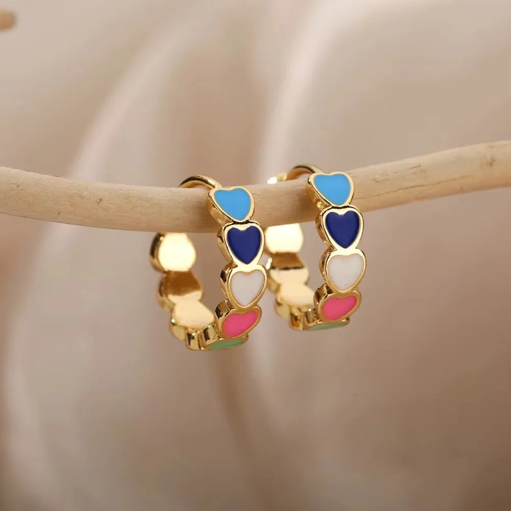 White Heart Shape Stud Earrings For Women Stainless Steel Aesthetic Heart Earring Wedding Christmas Fashion Jewelry Accessories