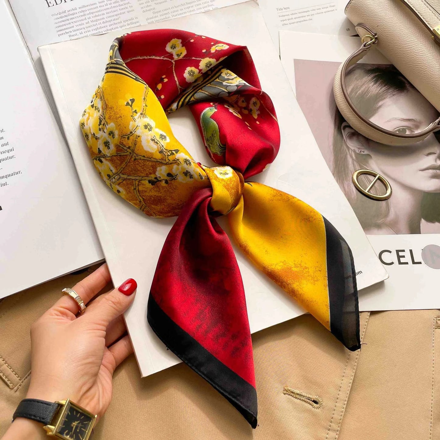 Silk Square Scarf Women Luxury Floral Print Soft Satin Kerchief Hairband Neckerchief Head Hijab Lady Headband Foulard Bag Ribbon
