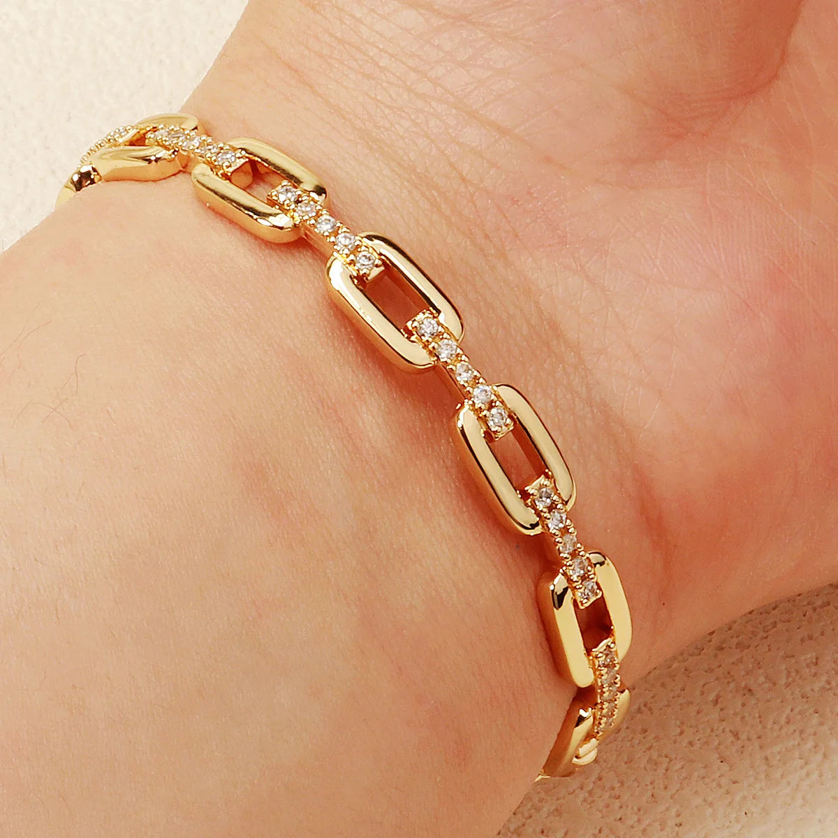 Miallo New Stainless Steel Trendy Open Bracelet Daily Bangles For Women Simple Lock Clasp Sparkling Zirconia Bracelet As Gifts