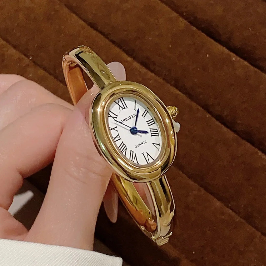 Women Rome Dial Quartz Watch Brand Luxury Gold Colors Bangle Oval  Wristwatch Relogio Feminino Gifts Clock Montre Femme