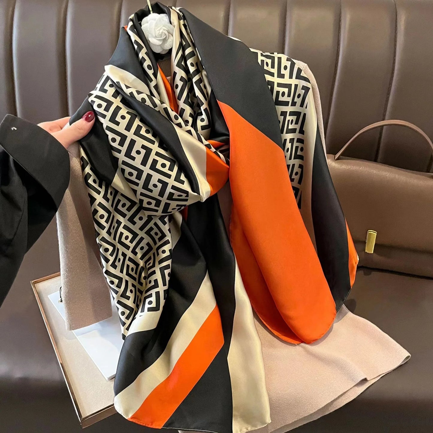 180x90 Cm Large Silk Soft Scarf Women Stylish Print Long Shawl Handkerchief Summer Elegant Travel Wrap Hot