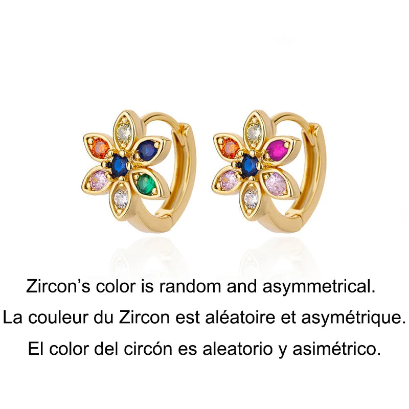 Zircon Snowflake Earrings For Women Gold Color Stainless Steel Flower Geometric Hoop Earring Aesthetic Luxury Wedding Jewerly