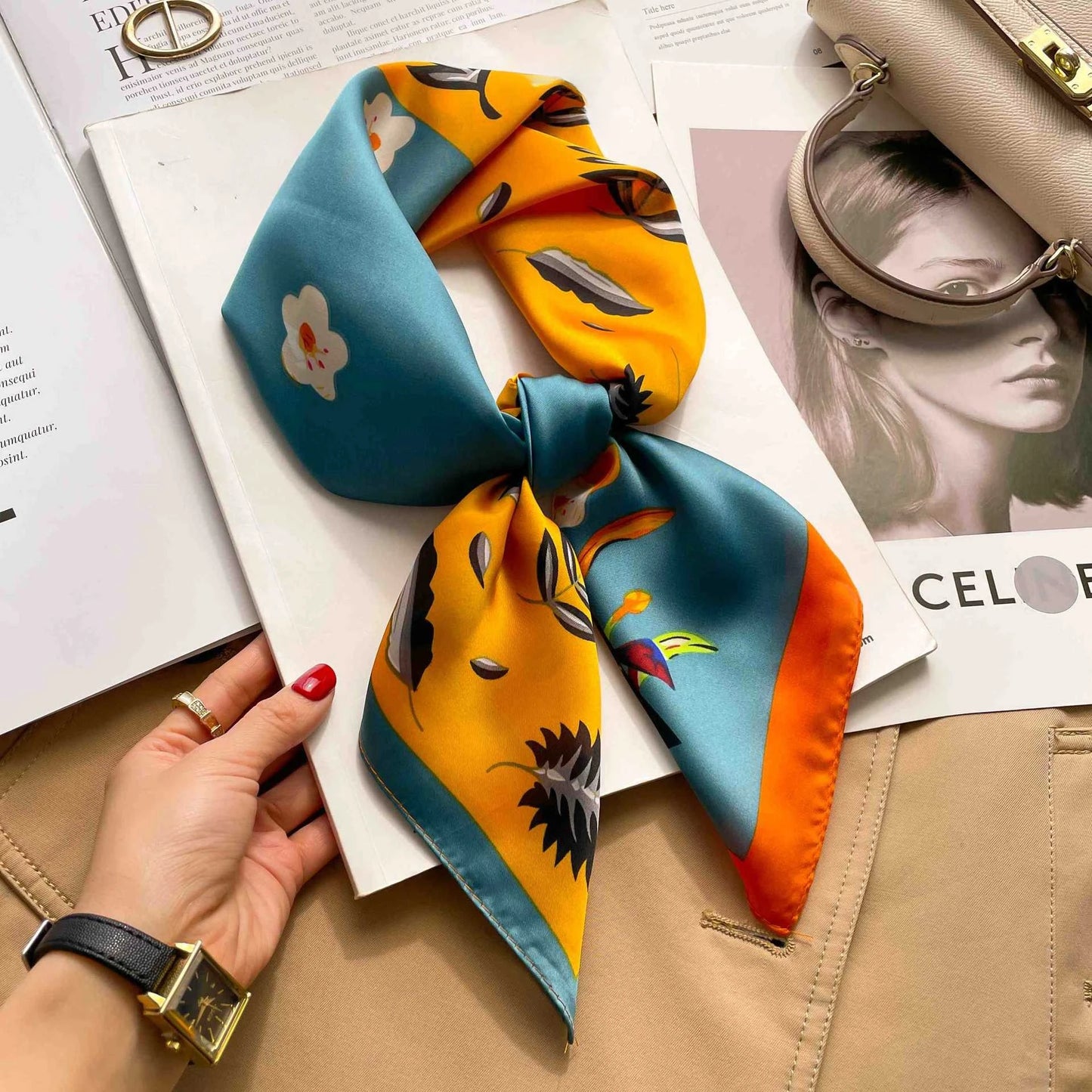 70cm Colorful Print Silk Scarf Women Fashion Kerchief Soft Satin Hairband Hands Bag Ribbon Foulard Hijab Neckerchief Headband