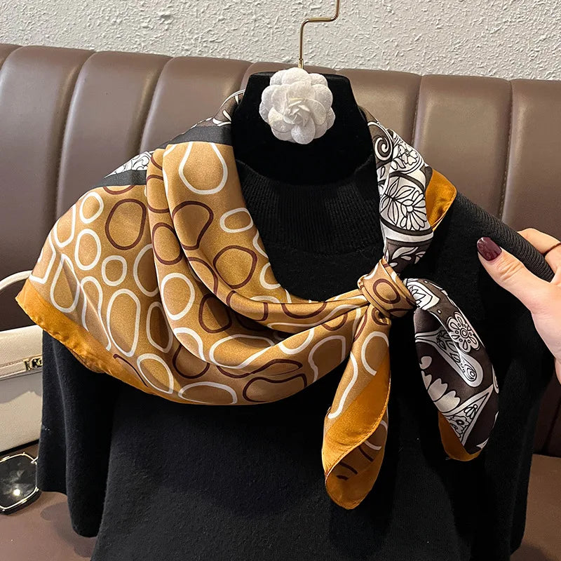 Elegant Floral Scarf for Lady Fashion Square Silk Neck Kerchief Bandana Foulard Soft Hairbands Women 2022 New Bufanda