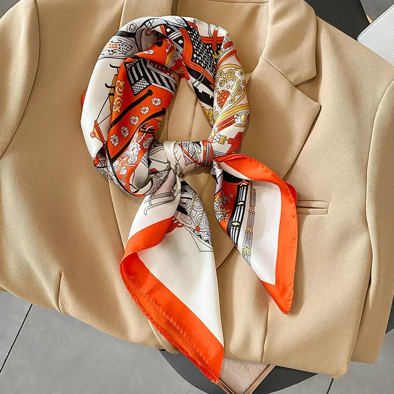 New lady Girl 70*70cm Silk Satin Hair Scarf Women Handkerchief stripe Printed Female Square Head Bandana Small Neck Muffler Hija