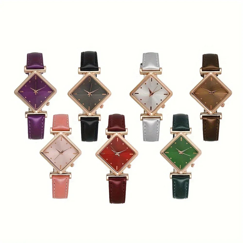 Women's Watch Elegant Rhombus Pointer Quartz Watch Retro Fashion Analog PU Leather Wrist Watch
