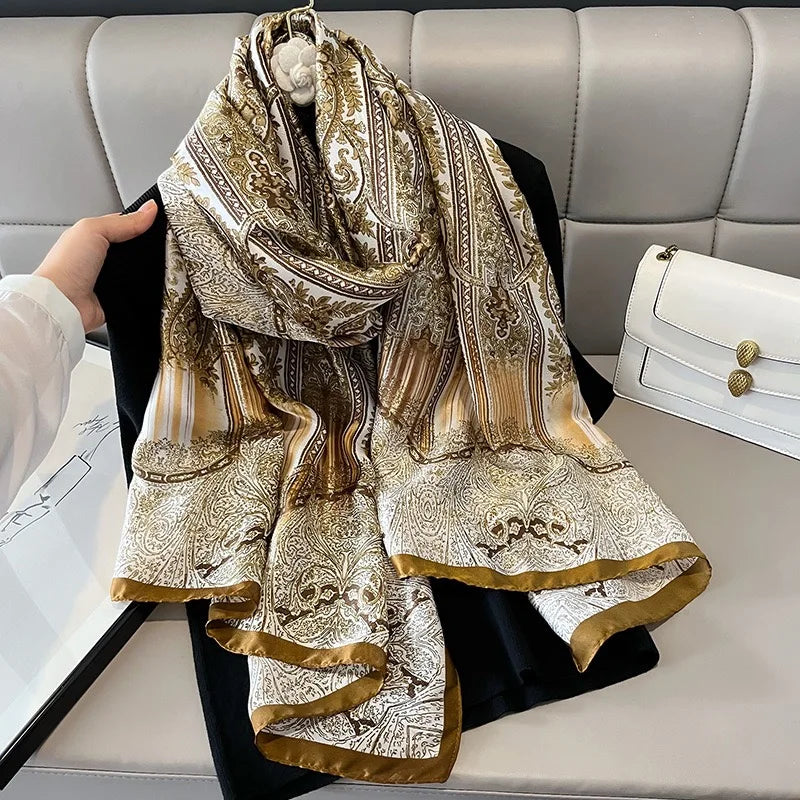 180x90 Cm Large Silk Soft Scarf Women Stylish Print Long Shawl Handkerchief Summer Elegant Travel Wrap Hot