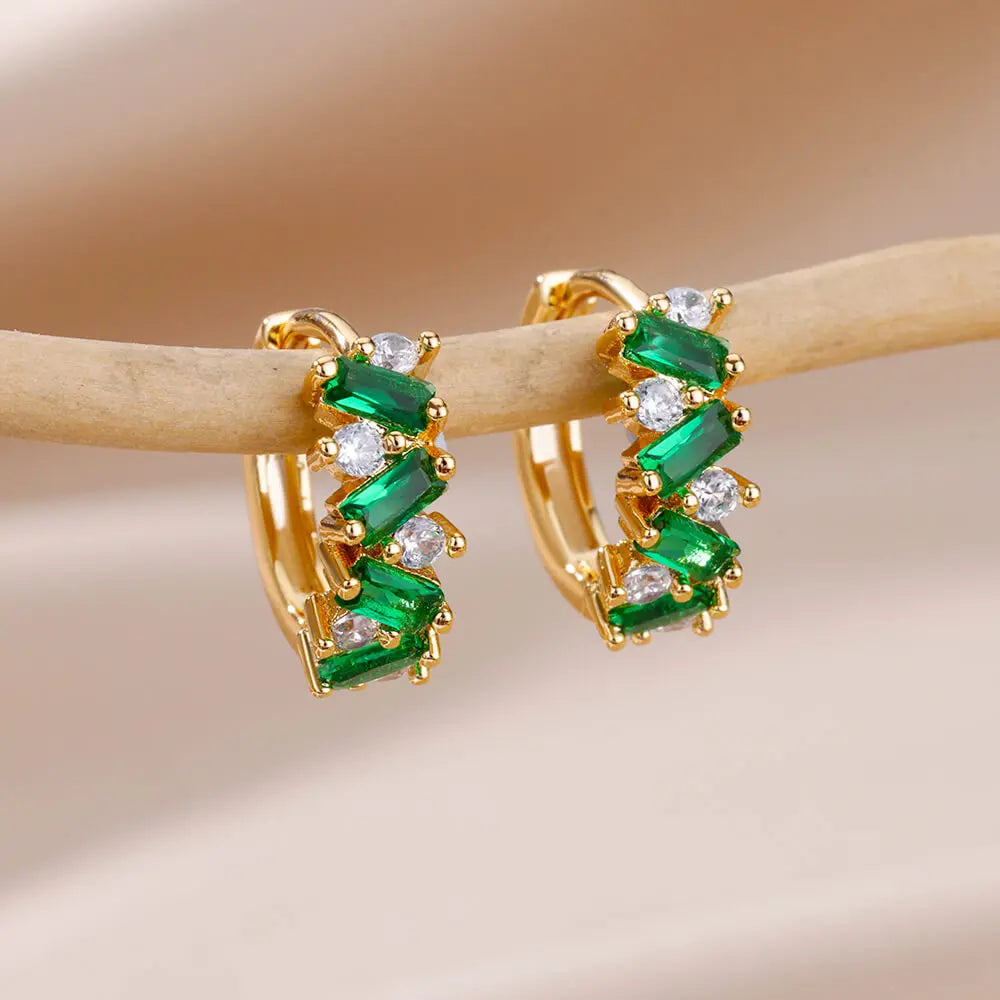 Rainbow Zircon Earring For Women Girls Stainless Steel Hoop Piercing Earring 2024 New Trend Luxury Wedding Jewelry Gift