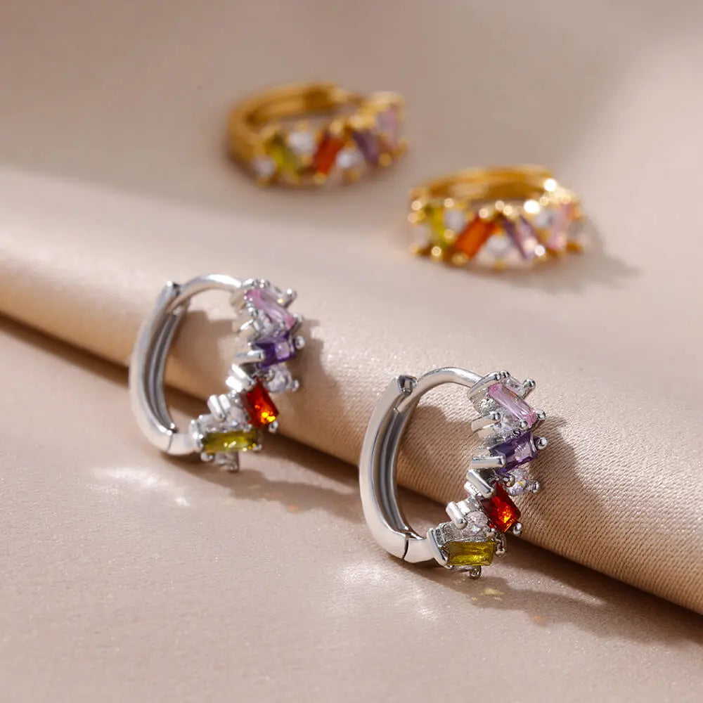 Rainbow Zircon Earring For Women Girls Stainless Steel Hoop Piercing Earring 2024 New Trend Luxury Wedding Jewelry Gift
