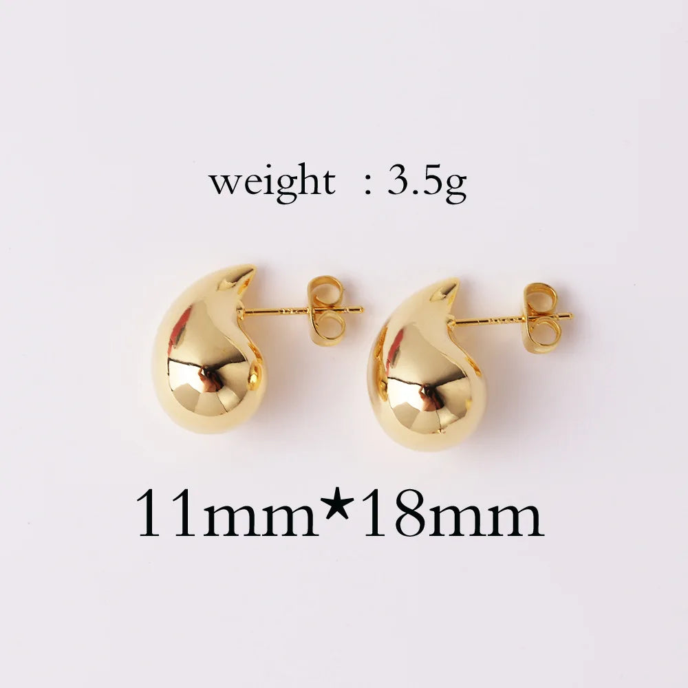 Vintage Gold Plated Chunky Dome Drop Earrings for Women Glossy Stainless Steel Thick Teardrop Earrings Dupes Lightweight Hoops