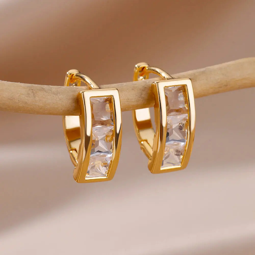 Free Shipping Zircon Geometric Earrings For Women Stainless Steel Gold Color Piercing Earring 2025 Fashion Wedding Jewelry Gift