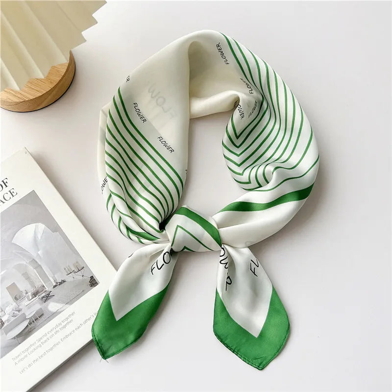 Striped Print Leaf Floral Square Scarves  for Women Kerchief Neckerchief Headband DIY Hair Accessories Decoration Head Scarf