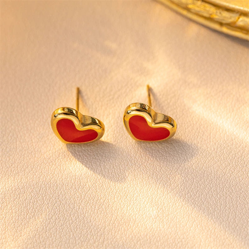316L Stainless Steel New Fashion Fine Jewelry Young Girl Style Red Love Heart Charm Chain Necklaces Bracelets Earrings For Women