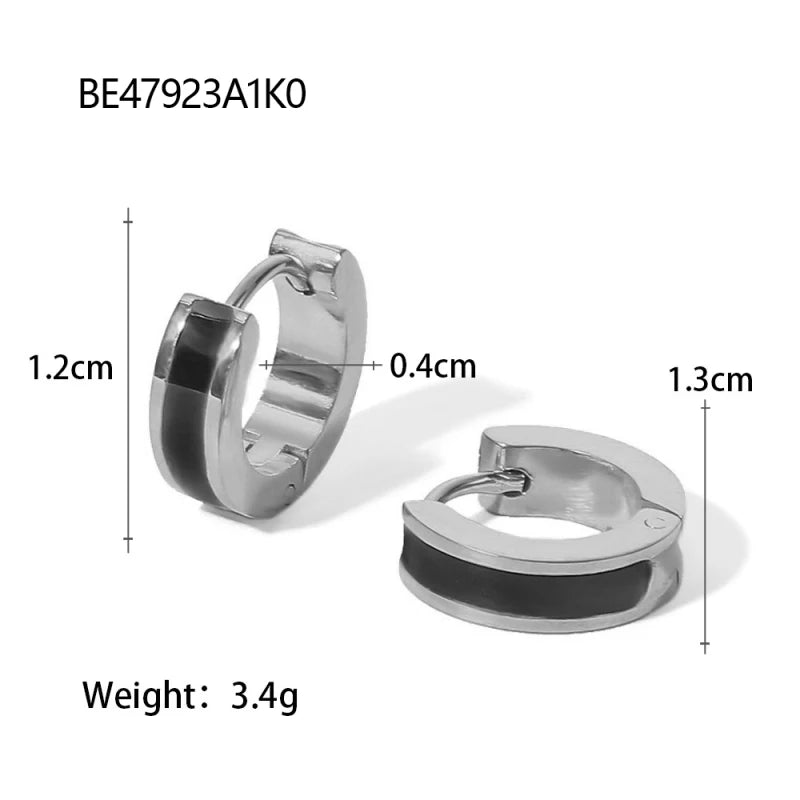Glamour Jewelry Stainless Steel Dripping Oil Black White Colorful Enamel Hoop Earrings Geometric Enamel Stud Earrings for Women