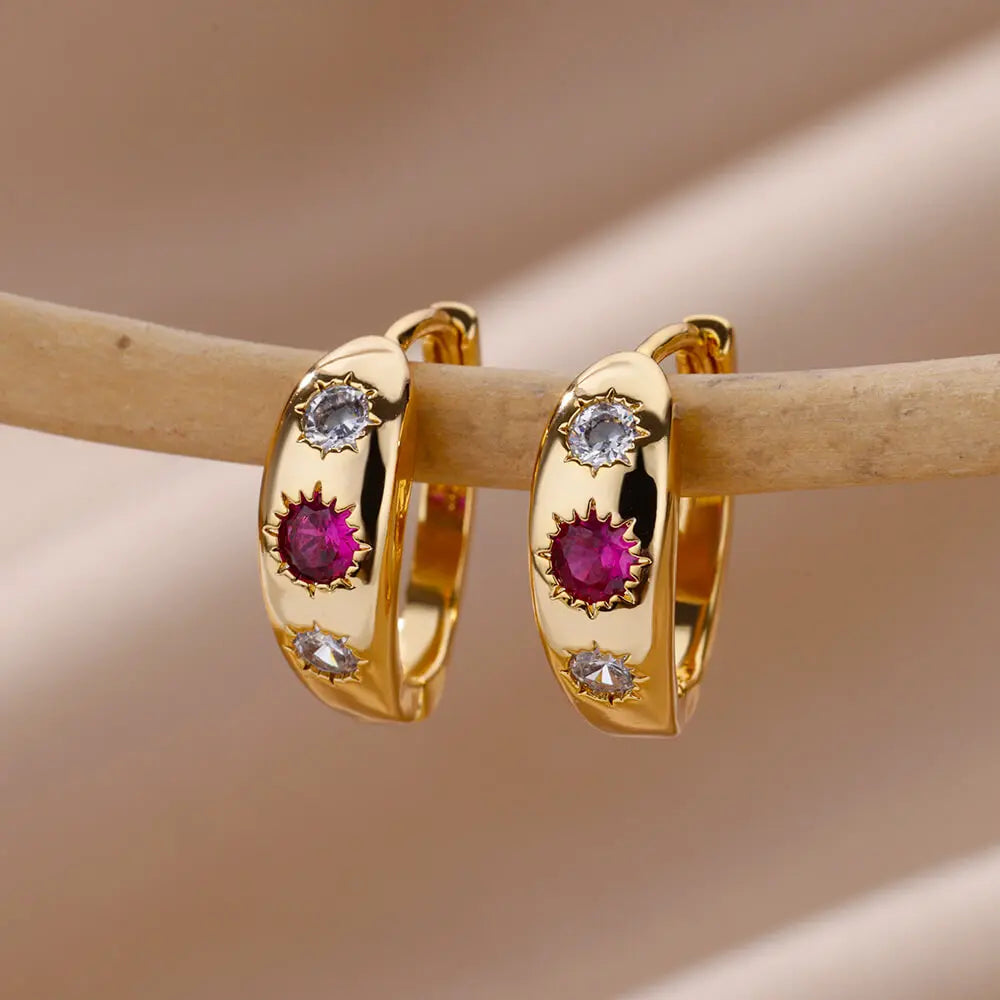 Zircon Round Star Earring For Women Geometric Stainless Steel Heart Hoop Earring Party Wedding Aesthetic Jewelry Gift