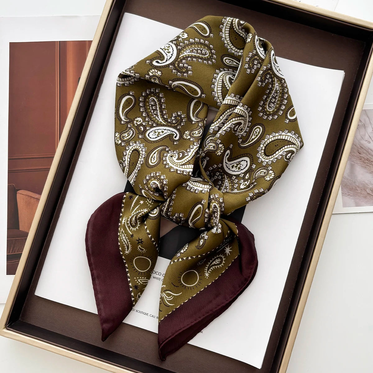 1pcs Luxury Square Scarf Cashew Print Bandana Women's Imitation Silk Scarf Casual Decoration 70cm Neckerchief Headband