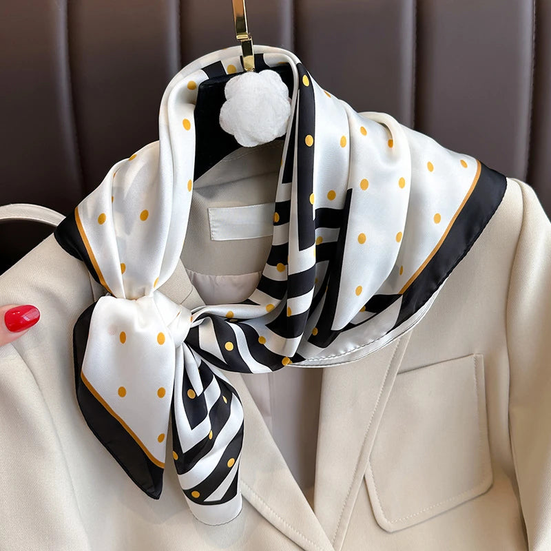 Spring/Summer Wavy Striped Polka Dot Square Scarf Satin Thin Breathable Neck Scarf Elegant Style Sunscreen Headscarf For Women