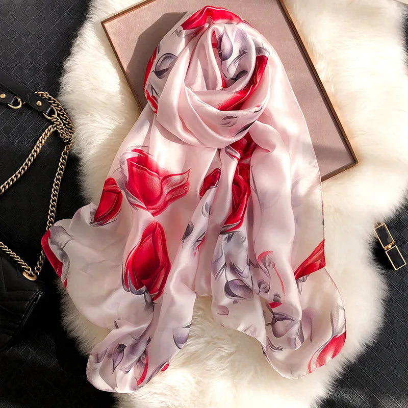 180x90 Cm Large Silk Soft Scarf Women Stylish Print Long Shawl Handkerchief Summer Elegant Travel Wrap Hot