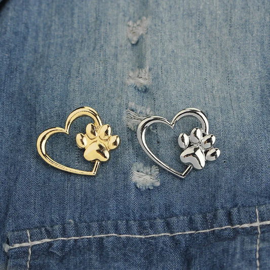 Heart with Paw Badge Brooch Alloy Love Heart with Dog Paw Designs Brooches Gifts for Jewelry Making Clothes Bags Supplies