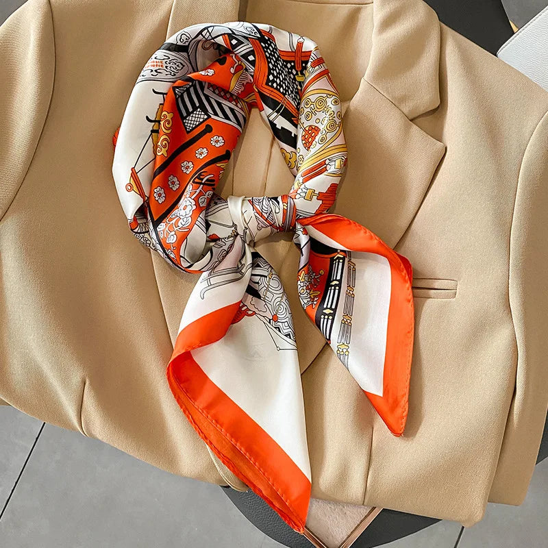 Elegant Floral Scarf for Lady Fashion Square Silk Neck Kerchief Bandana Foulard Soft Hairbands Women 2022 New Bufanda