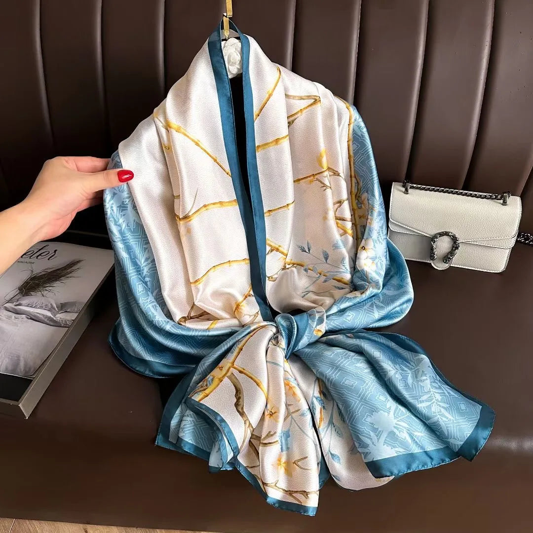 180x90 Cm Large Silk Soft Scarf Women Stylish Print Long Shawl Handkerchief Summer Elegant Travel Wrap Hot