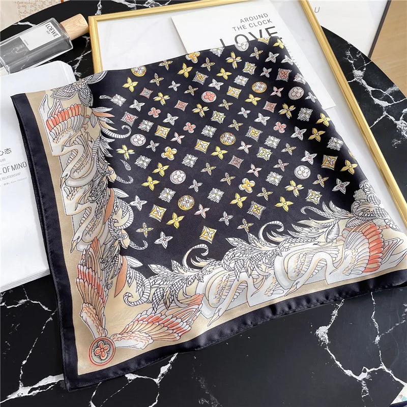 New lady Girl 70*70cm Silk Satin Hair Scarf Women Handkerchief stripe Printed Female Square Head Bandana Small Neck Muffler Hija