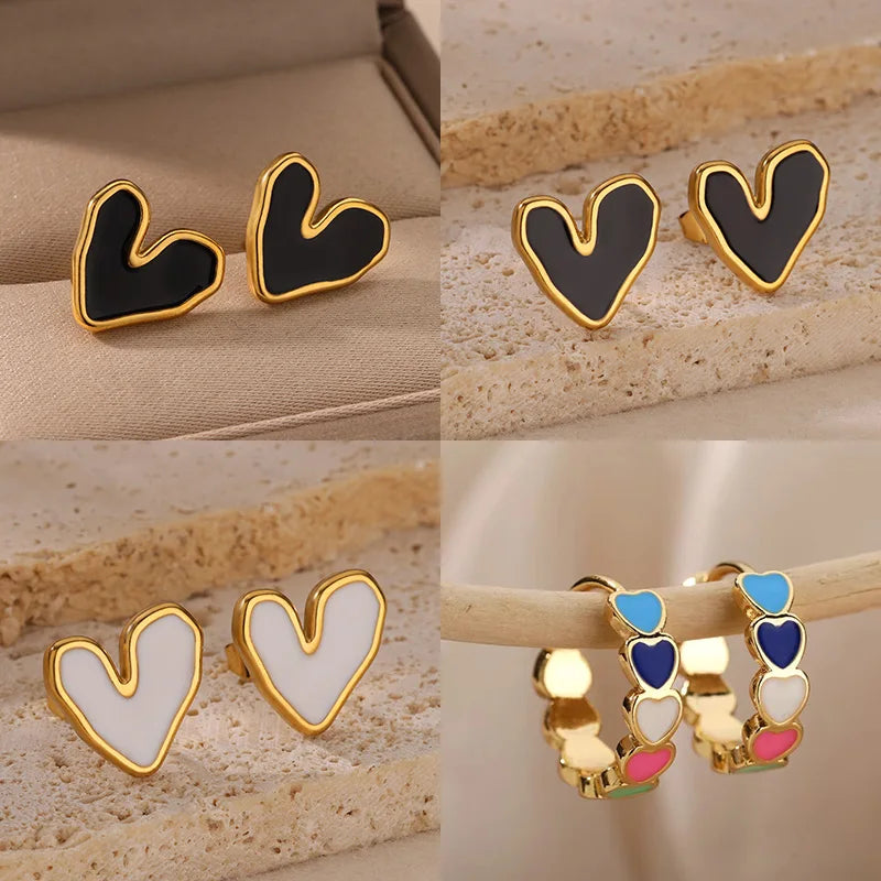 White Heart Shape Stud Earrings For Women Stainless Steel Aesthetic Heart Earring Wedding Christmas Fashion Jewelry Accessories