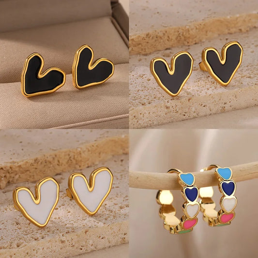 White Heart Shape Stud Earrings For Women Stainless Steel Aesthetic Heart Earring Wedding Christmas Fashion Jewelry Accessories