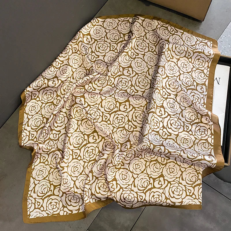 70*70cm Flower Silk Square Scarf Women Satin Shawl Wrap Hijab Female Hair Band Wrist Luxury Headkerchief Echarpe fashion Bandana