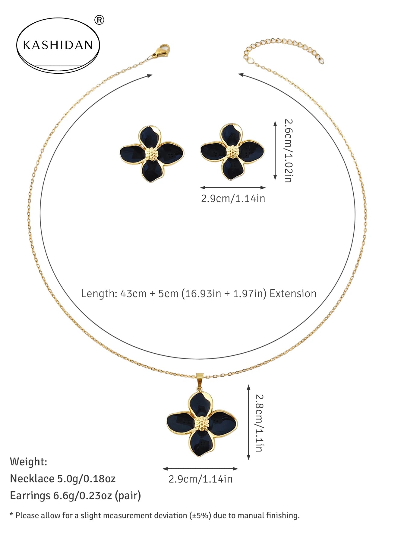 Fashion Colorful Enamel Flower Stud Earrings and Necklace Jewelry Set, Stainless Steel Waterproof Hypoallergenic Jewelry