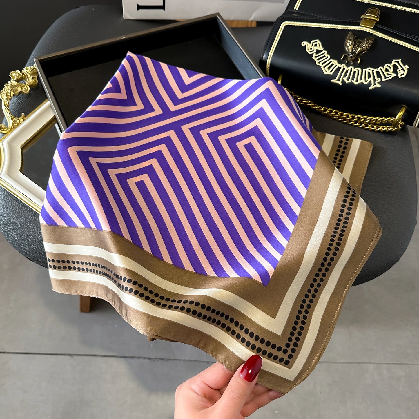 New lady Girl 70*70cm Silk Satin Hair Scarf Women Handkerchief stripe Printed Female Square Head Bandana Small Neck Muffler Hija