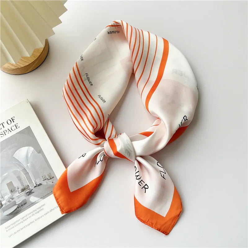 Striped Print Leaf Floral Square Scarves  for Women Kerchief Neckerchief Headband DIY Hair Accessories Decoration Head Scarf